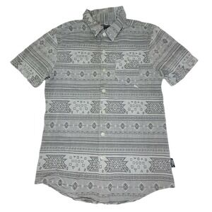 Modern Amusement Men Sz L Aztec Design Button Up Gray White Pacsun 100% Cotton
